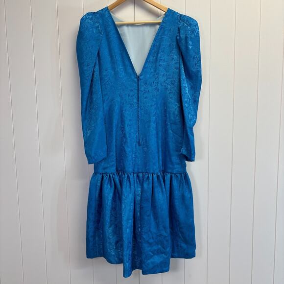 Handmade‎ Womens 80s Vibes Jacquard Puff Sleeve Drop Waist Dress Size S Preppy - Picture 2 of 7